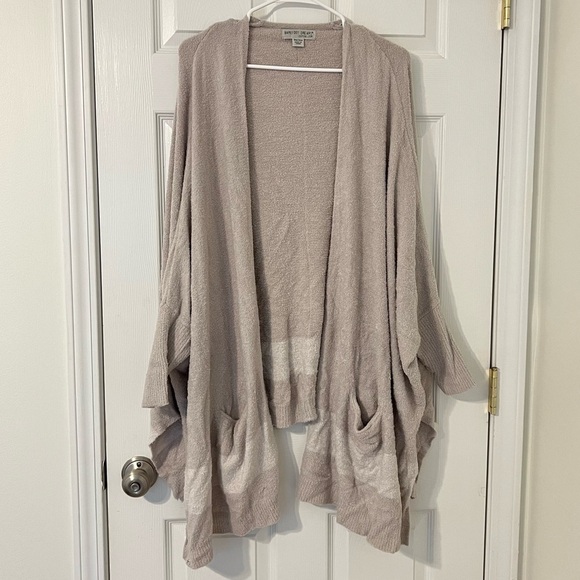 Barefoot Dreams Cozy Chic Lite Cardigan One Size Open Pockets Beige Cream Long - Picture 6 of 8